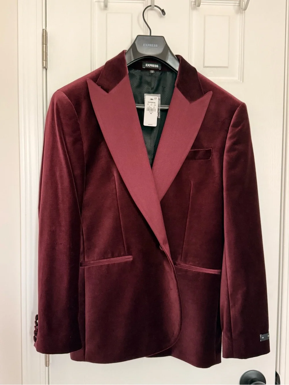 Express Men's Velvet Tuxedo Jacket in Deep Burgundy